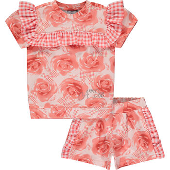 Girls Coral Roses Shorts Set