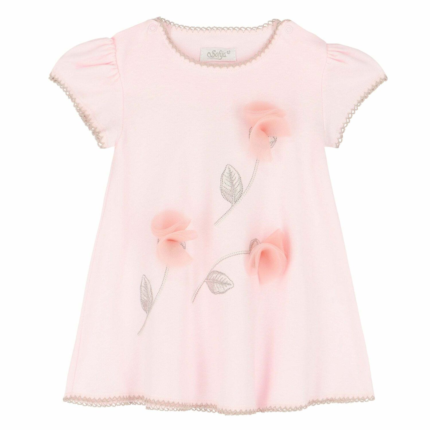 Baby Girls Pink Floral Dress, 1, hi-res