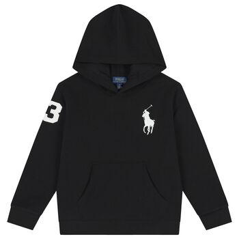 Boys Black Logo Hooded Top