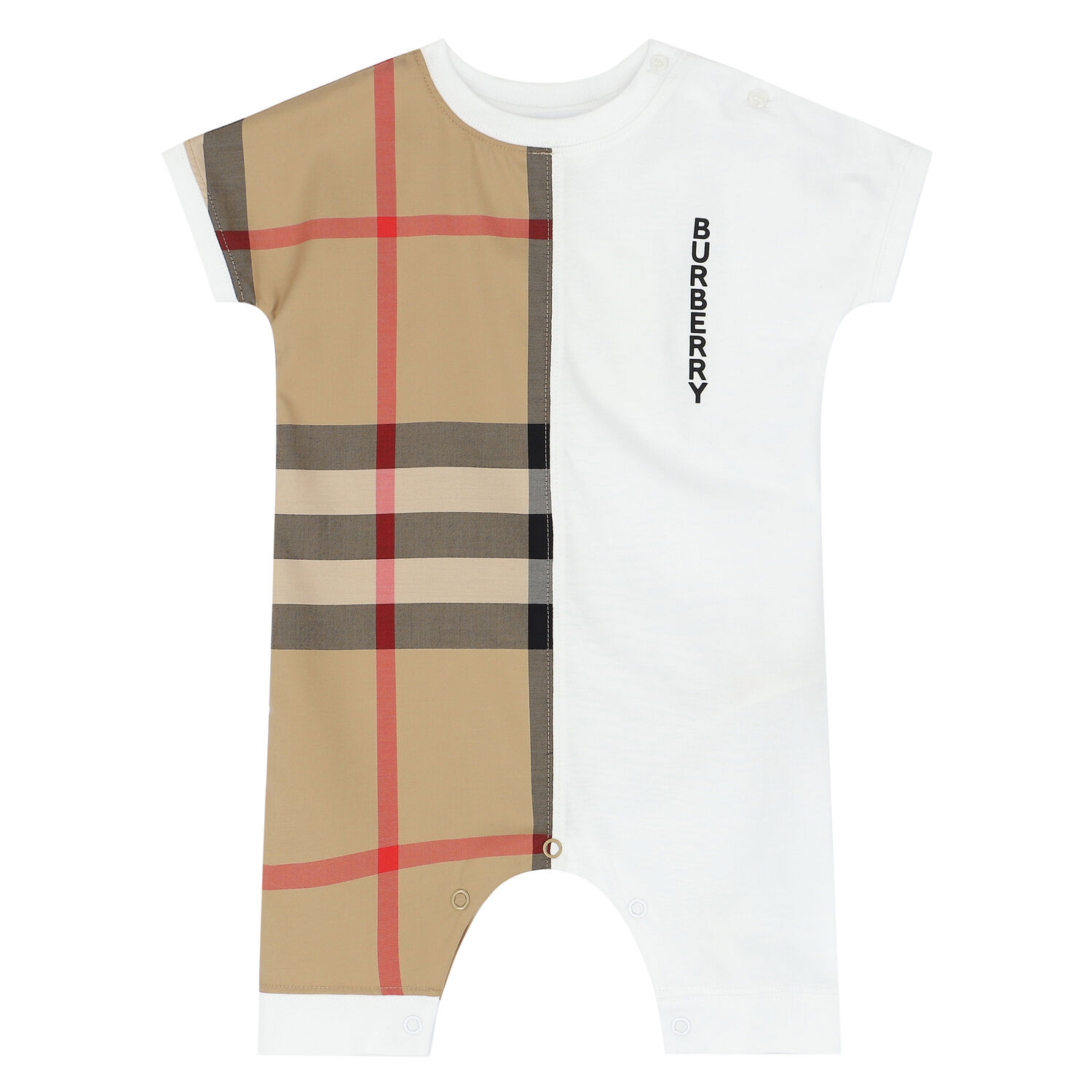 Baby Boys White & Beige Logo Romper, 1, hi-res