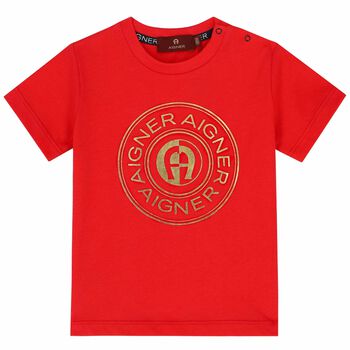Younger Boys Red & Gold Logo T-Shirt
