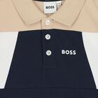 Boys Navy Blue & Beige Polo Shirt, 1, hi-res