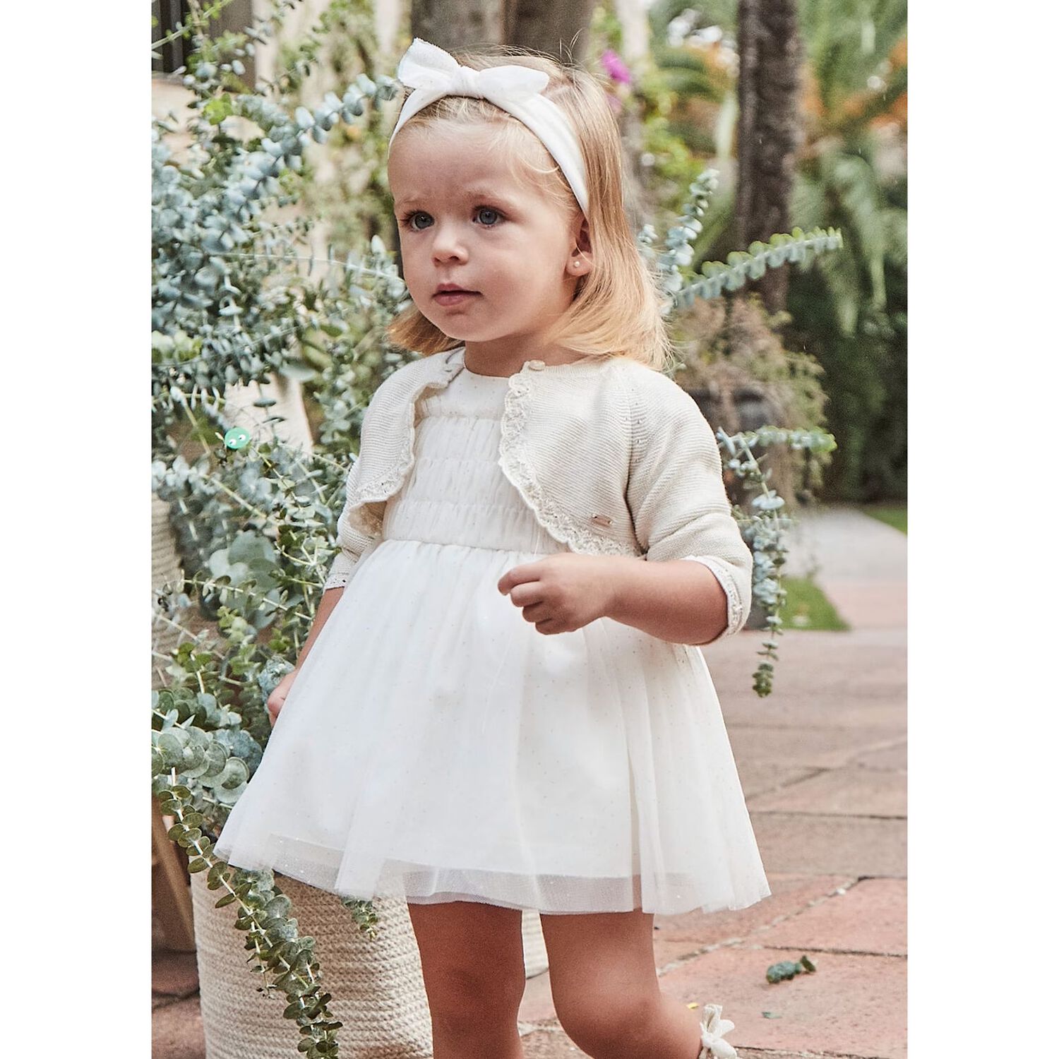 Younger Girls Ivory Tulle Dress Set, 2, hi-res