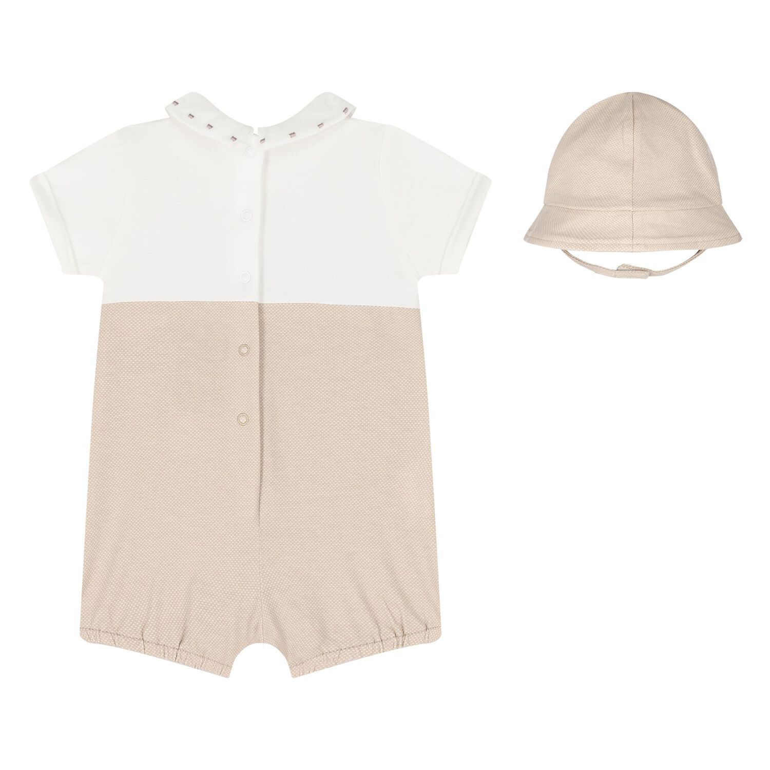 Baby Boys Beige & White Dungaree & Hat Set, 3, hi-res image number null
