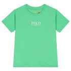 Boys Green Cotton Polo Logo T-Shirt, 1, hi-res