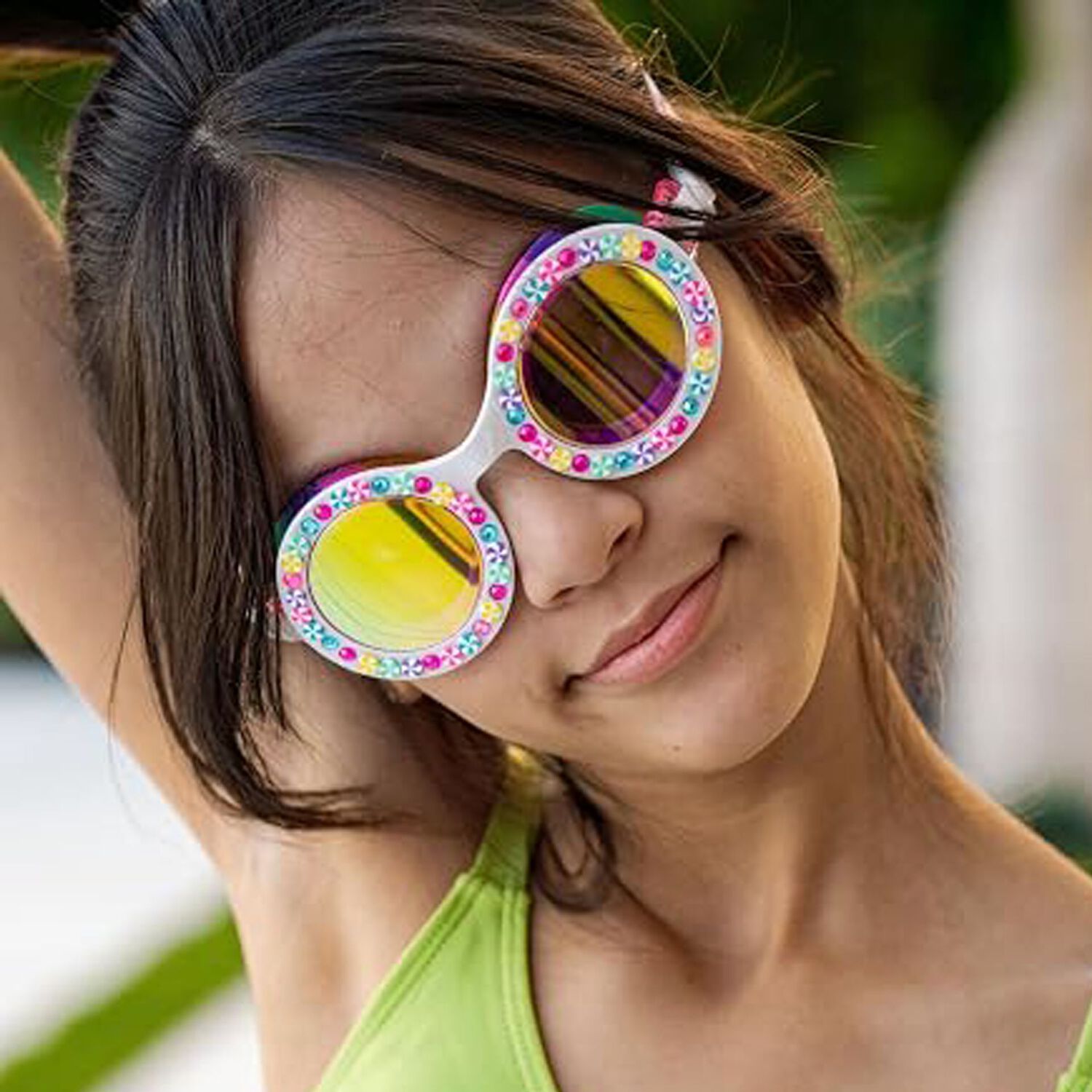 Girls Multi-Coloured Rhinestone Swimming Goggles, 1, hi-res