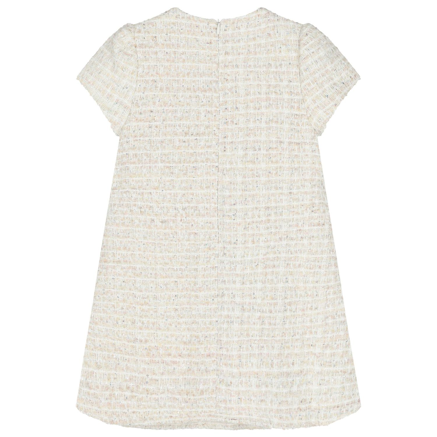 Girls Ivory Bow Tweed Dress, 1, hi-res