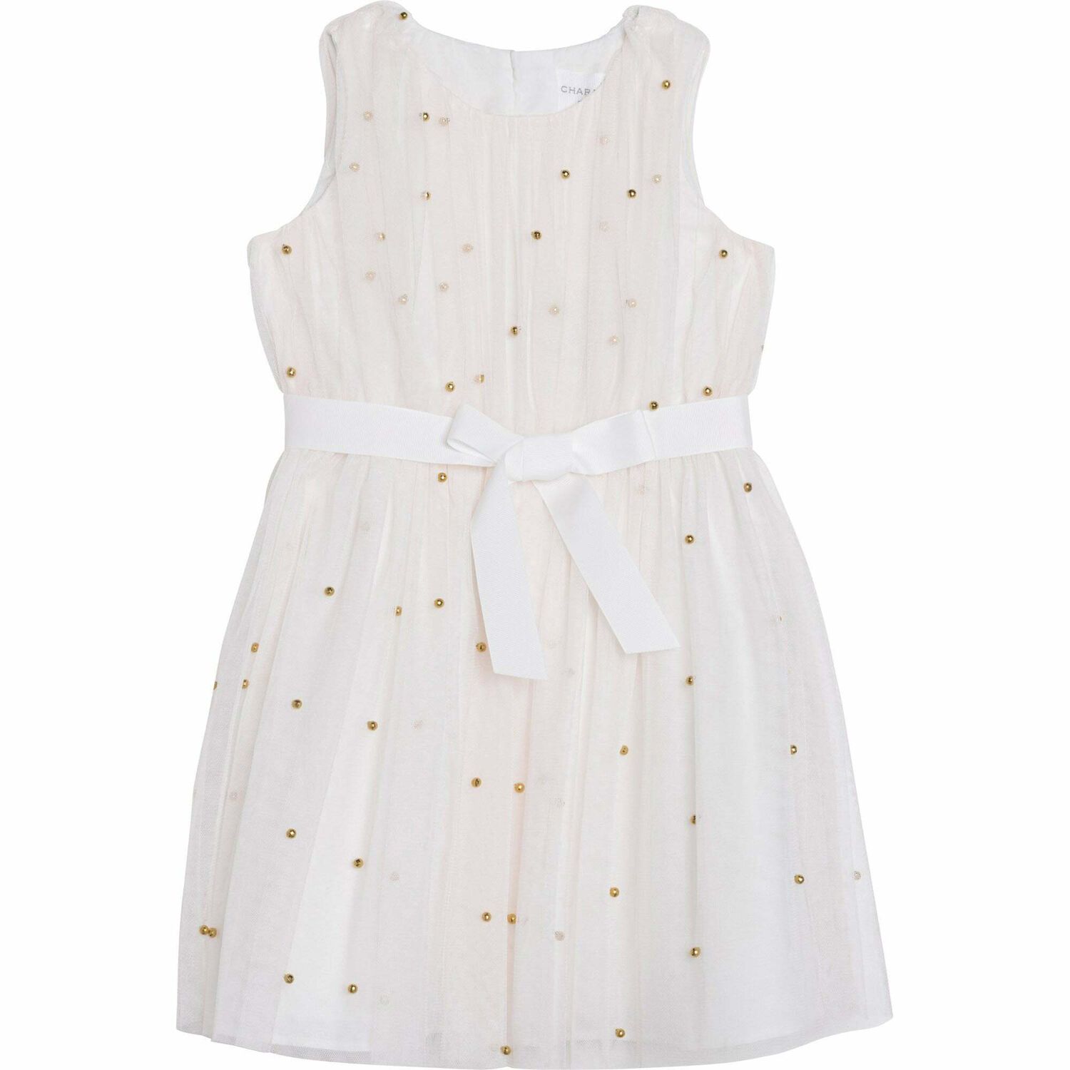 Girls Ivory & Gold Beaded Dress, 1, hi-res image number null