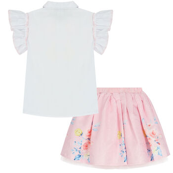 Girls White & Pink Tulle Skirt Set