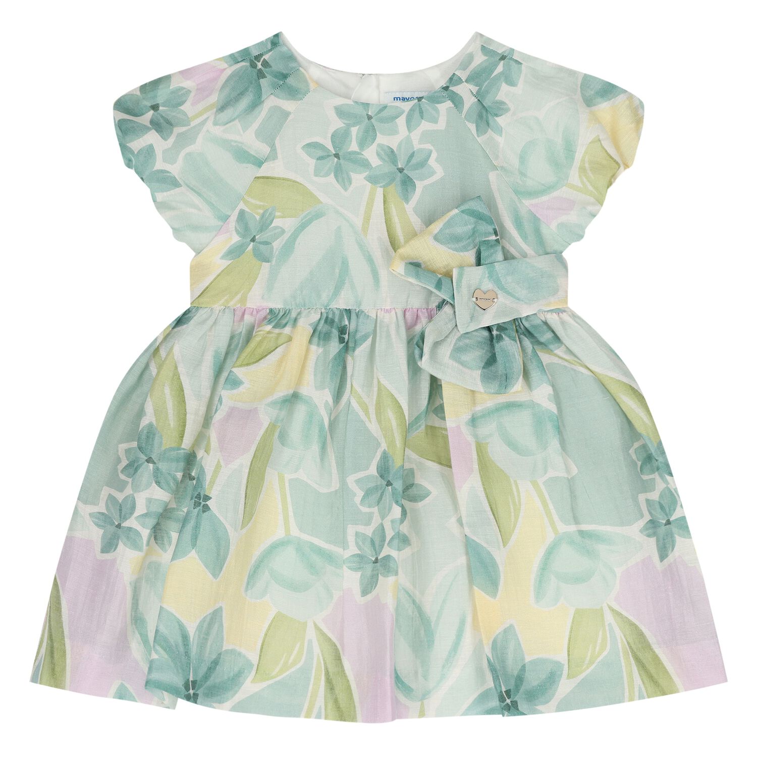Younger Girls Green & Yellow Floral Dress, 2, hi-res