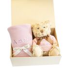 Girls Pink Personalised Teddy Baby Gift Set, 3, hi-res