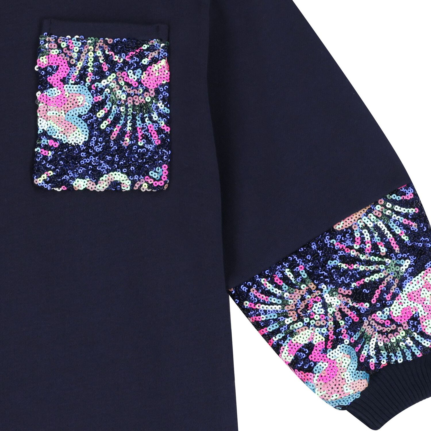 Girls Navy Blue Sequin Sweatshirt Dress, 1, hi-res image number null