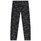 بنطال ضيق بشعار باللونين الأبيض والأسود للبنات, 1, hi-res