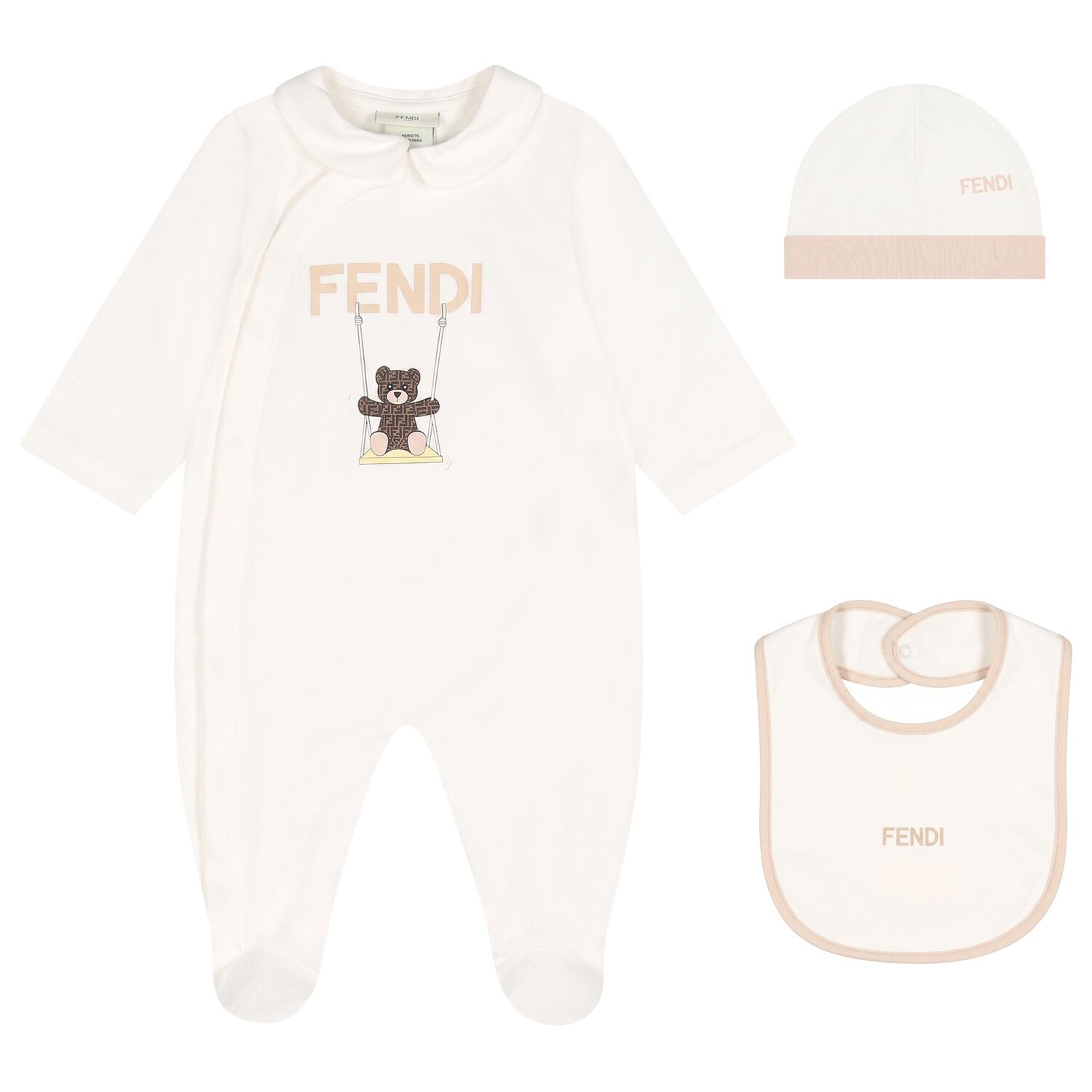 White & Beige Logo Babygrow Gift Set, 2, hi-res