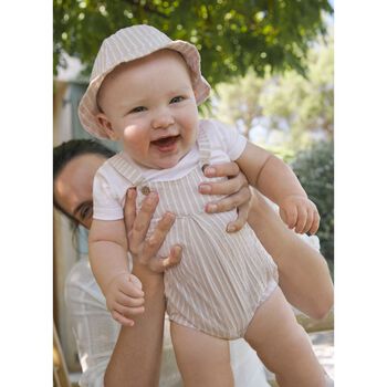 Beige & Ivory Striped Baby Romper Set
