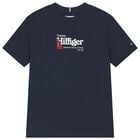 Boys Navy Blue Embroidered Logo T-Shirt, 1, hi-res