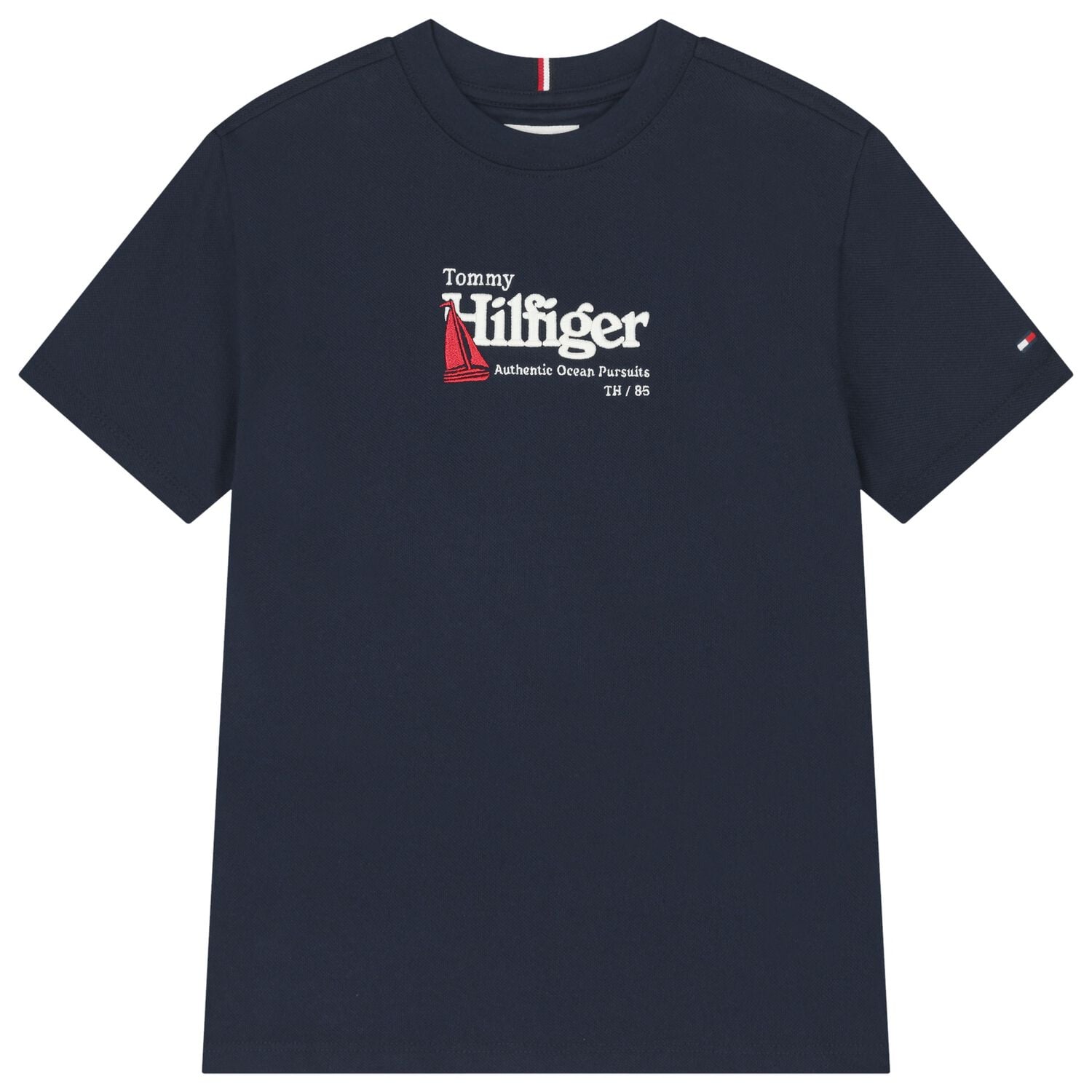 Boys Navy Blue Embroidered Logo T-Shirt, 1, hi-res