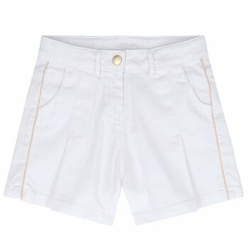 Girls White Cotton Shorts