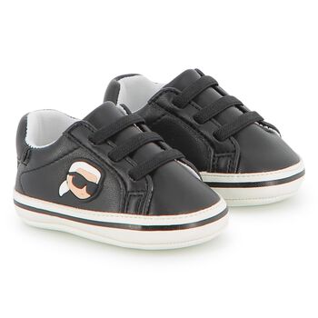 KARL LAGERFELD Baby Boys Black Ikonik Karl Pre Walker Shoes, 1 Baby Boys Black Ikonik Karl Pre Walker Shoes