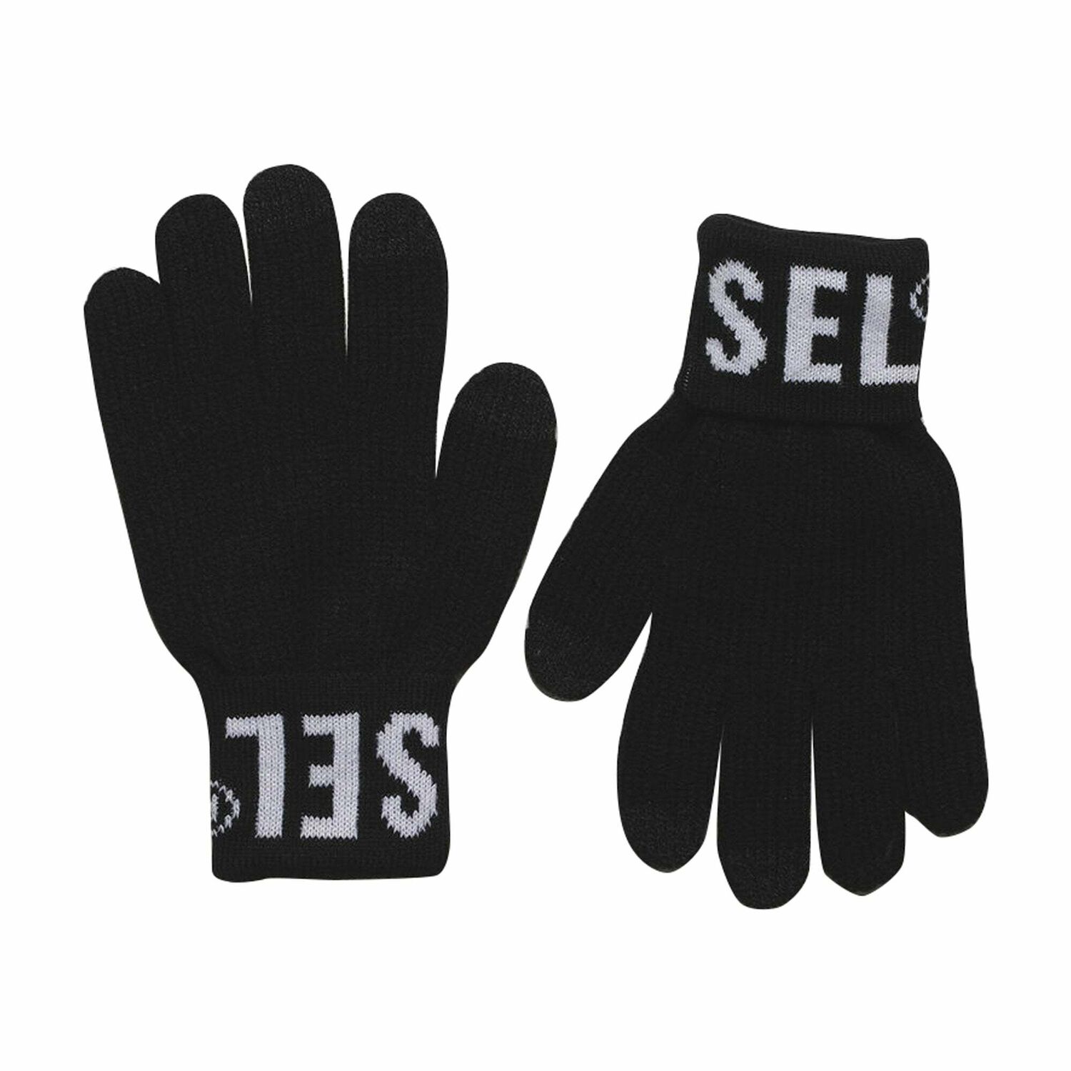 Boys Black Logo Gloves, 1, hi-res