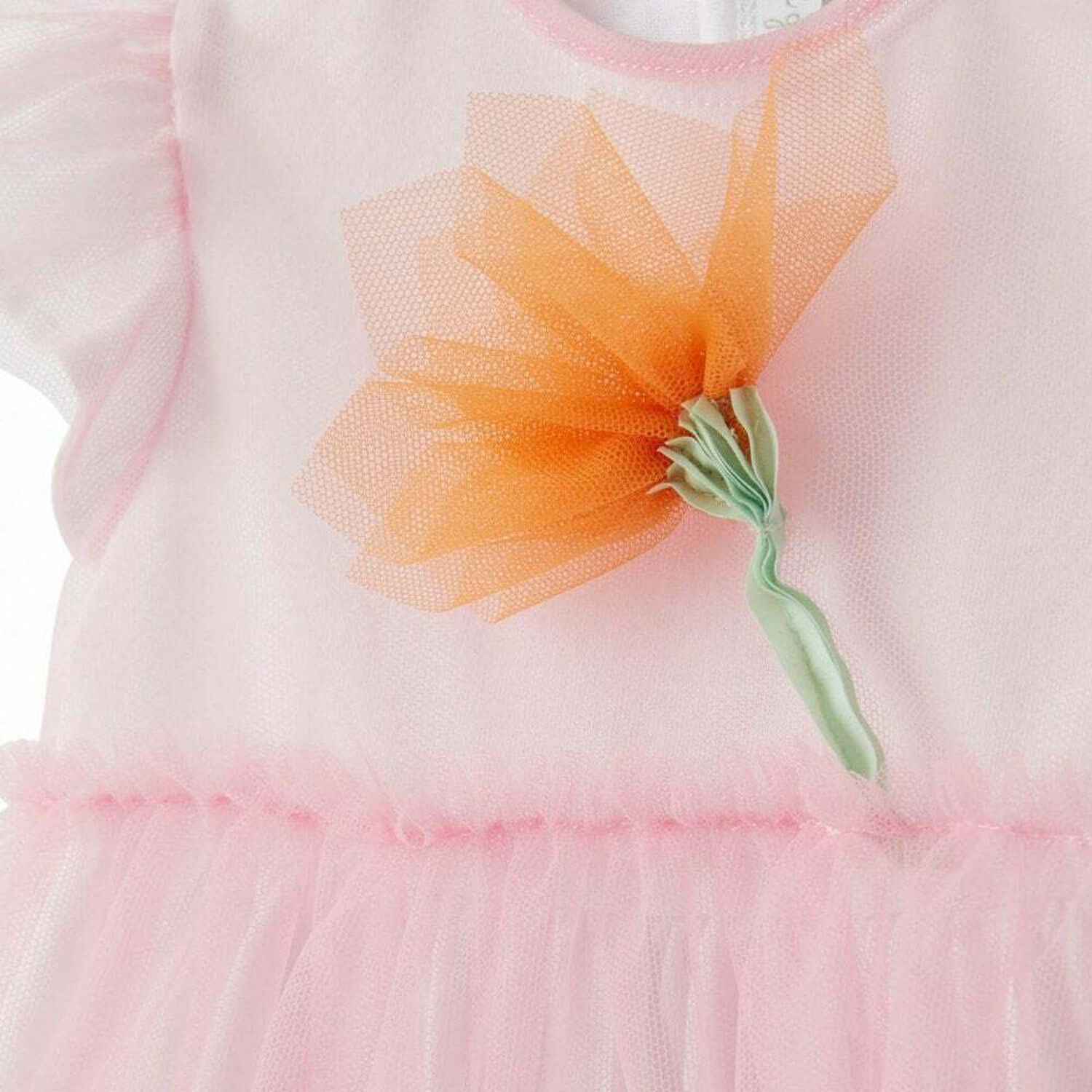 Baby Girls Pink Cotton & Tulle Romper, 1, hi-res image number null