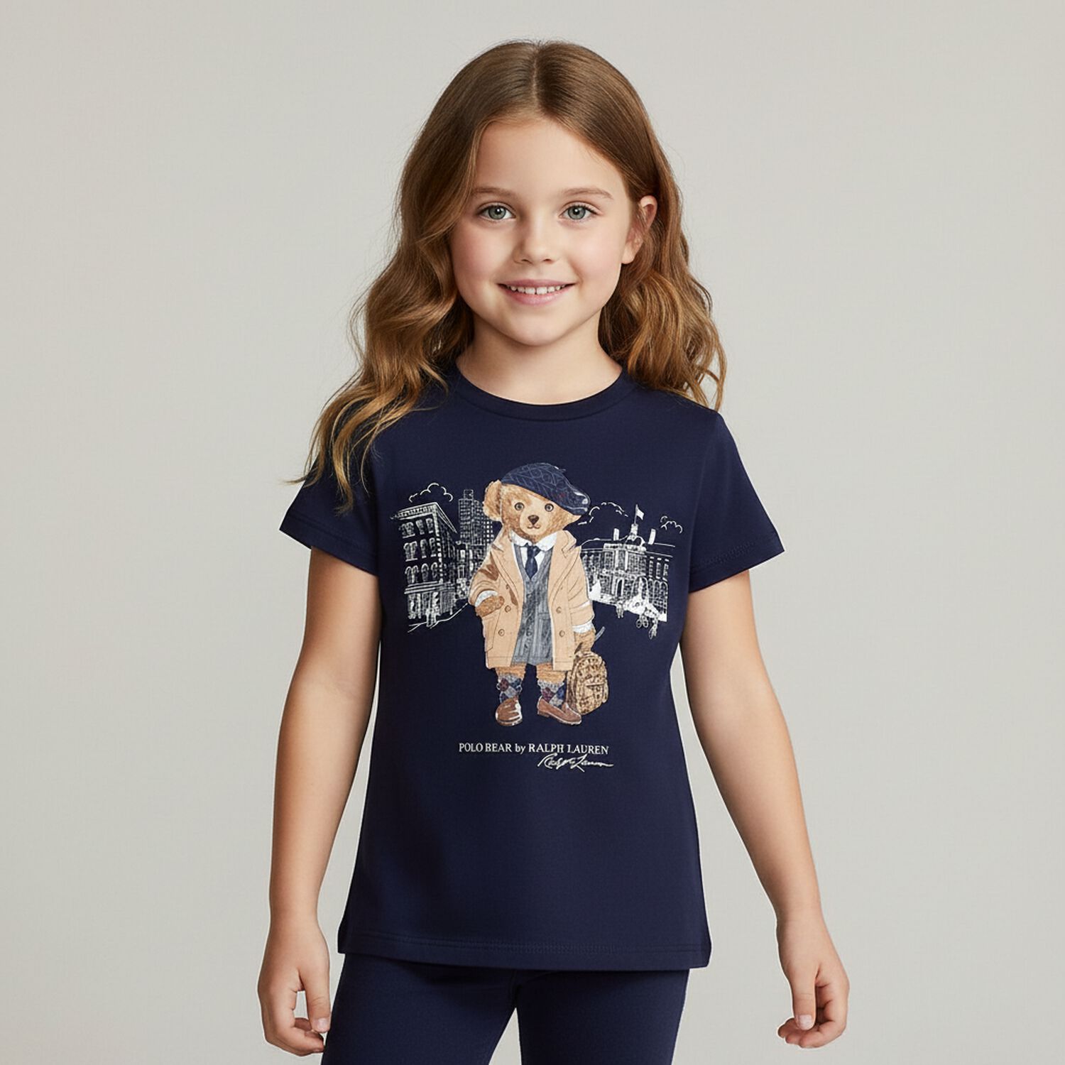 Girls Navy Blue Polo Bear T-Shirt, 1, hi-res