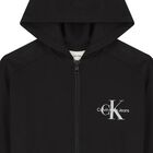Girls Black Logo Hooded Zip Up Top, 1, hi-res