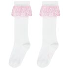Girls White & Pink Broderie Anglaise Socks, 1, hi-res