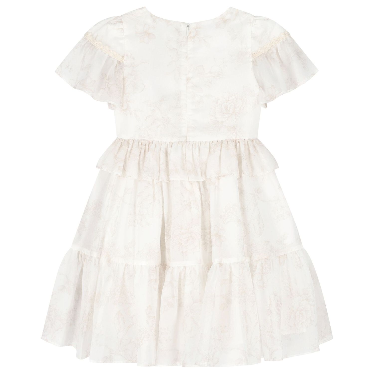 Girls Ivory Floral Tiered Dress, 1, hi-res