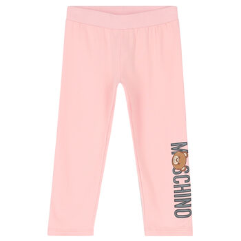 Younger Girls Pink Teddy Logo Leggings