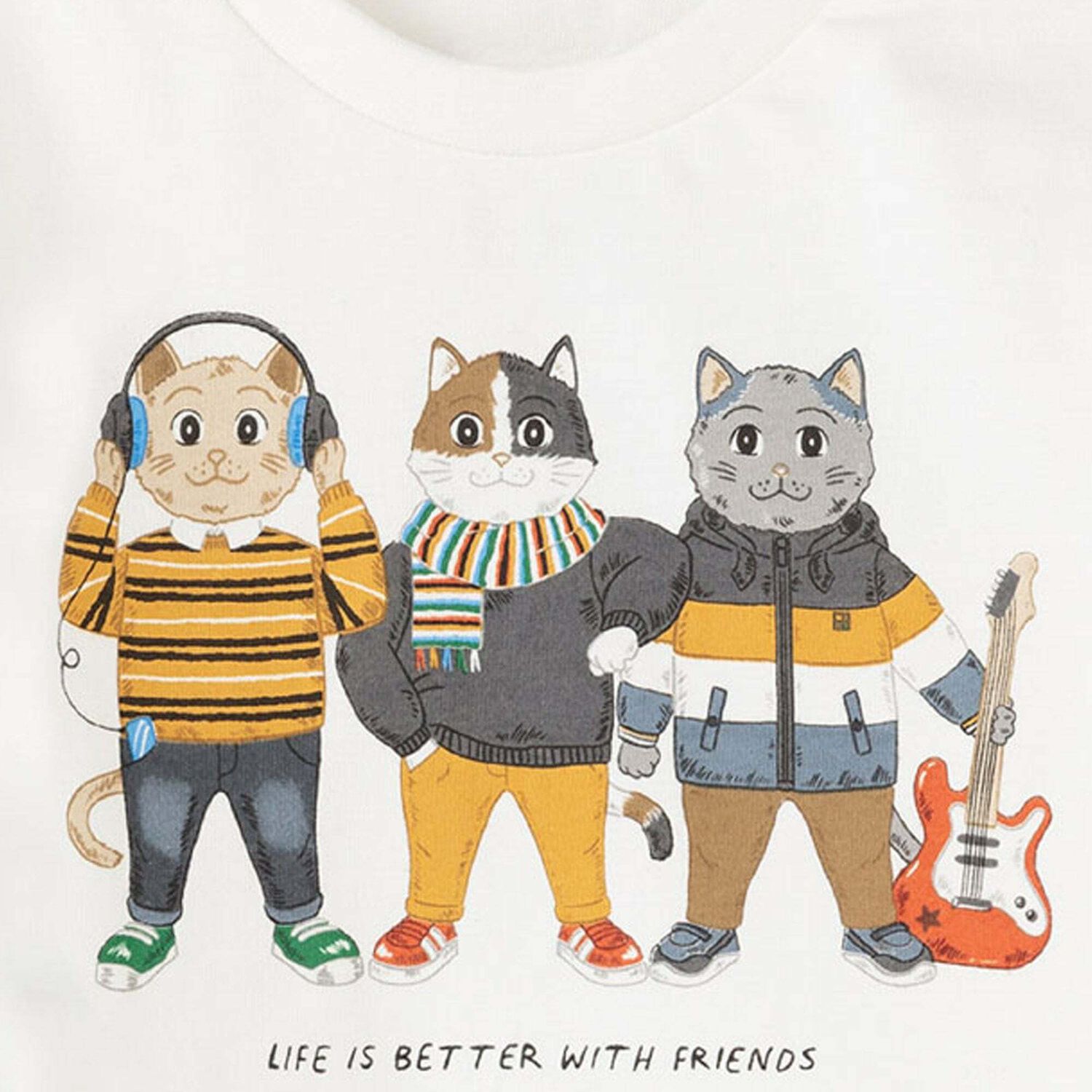 Younger Boys Ivory Cats Long Sleeve Top, 1, hi-res image number null