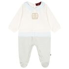 Baby Boys Ivory, Blue & Gold Logo Babygrow, 1, hi-res