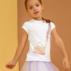 تيشيرت بالشعار باللون الأبيض للبنات, 1, hi-res