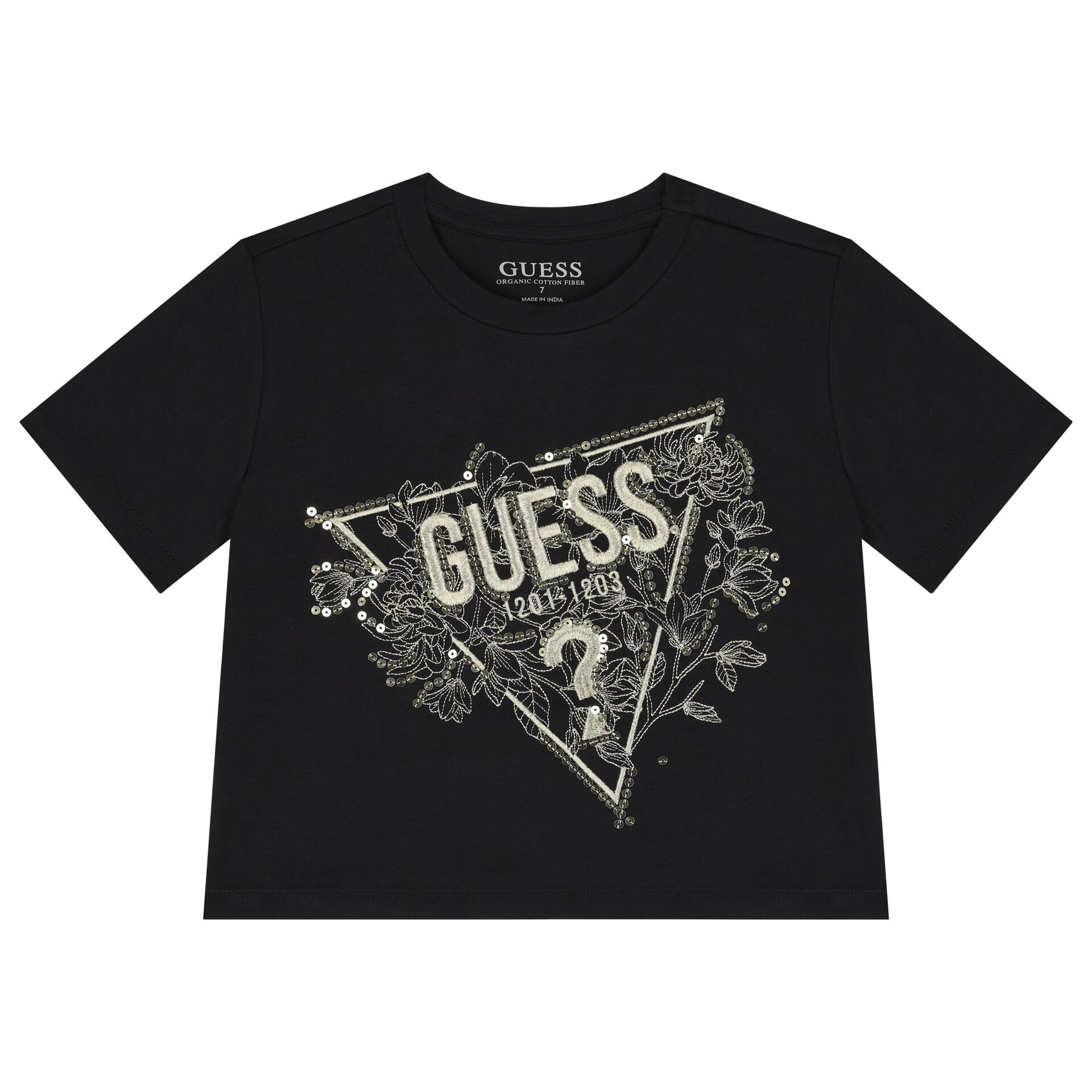 Guess Girls Black Gold Logo T Shirt Junior Couture UAE
