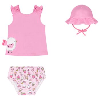 Baby Girls Pink Swimsuit Set with Hat