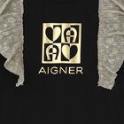 فستان بنات بالشعار باللون الأسود والذهبي, 1, hi-res