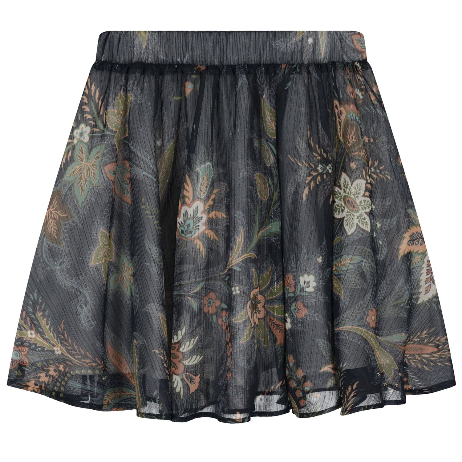 Girls Black & Beige Paisley Skirt, 2, hi-res