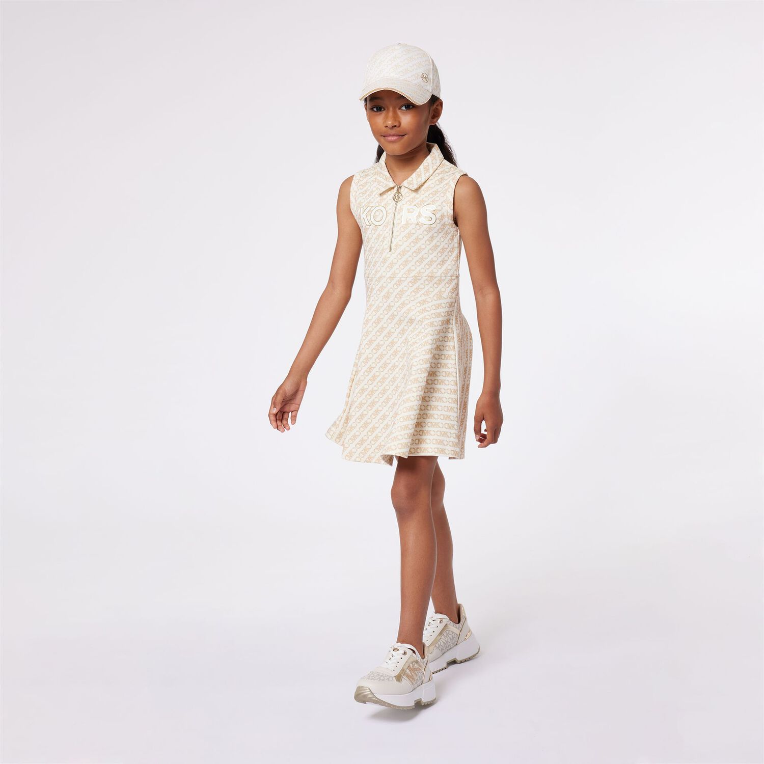 فستان بنات بالشعار باللون البيج, 1, hi-res image number null