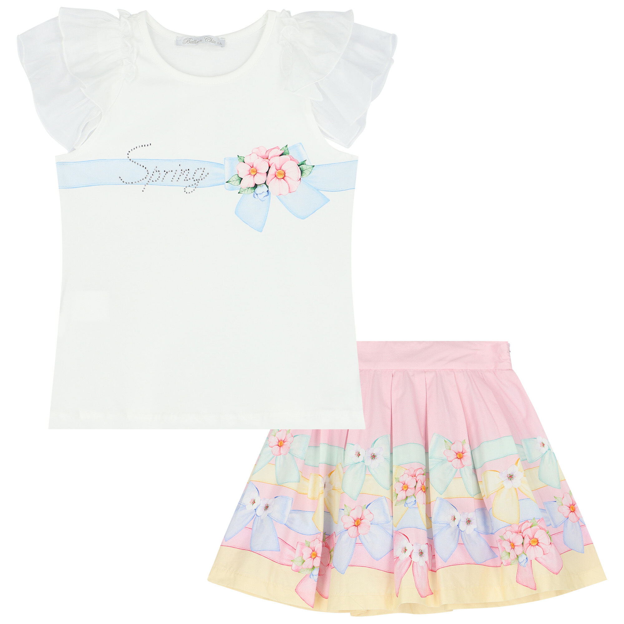 Balloon Chic Girls Ivory Pink Floral Skirt Set Junior Couture UAE