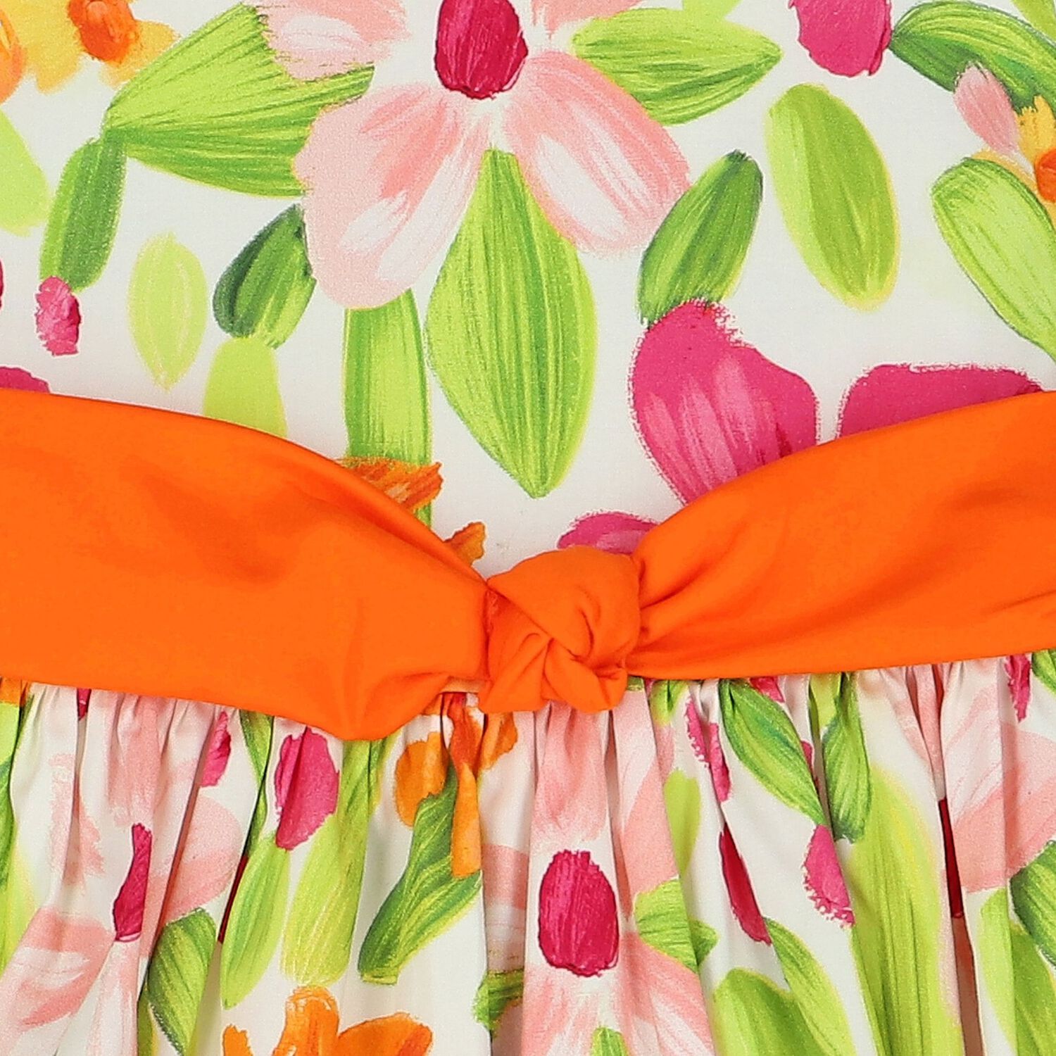 Girls Green, Orange & Pink Floral Satin Dress, 1, hi-res