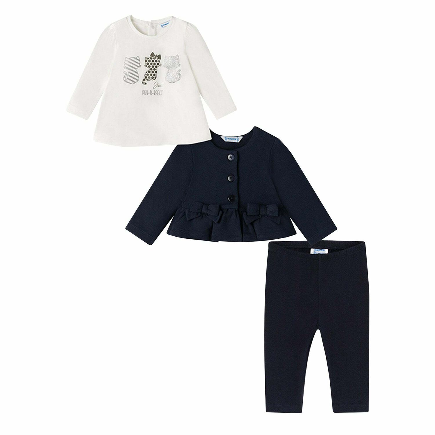 Baby Girls Navy Blue & Ivory 3 Piece Leggings Set, 2, hi-res