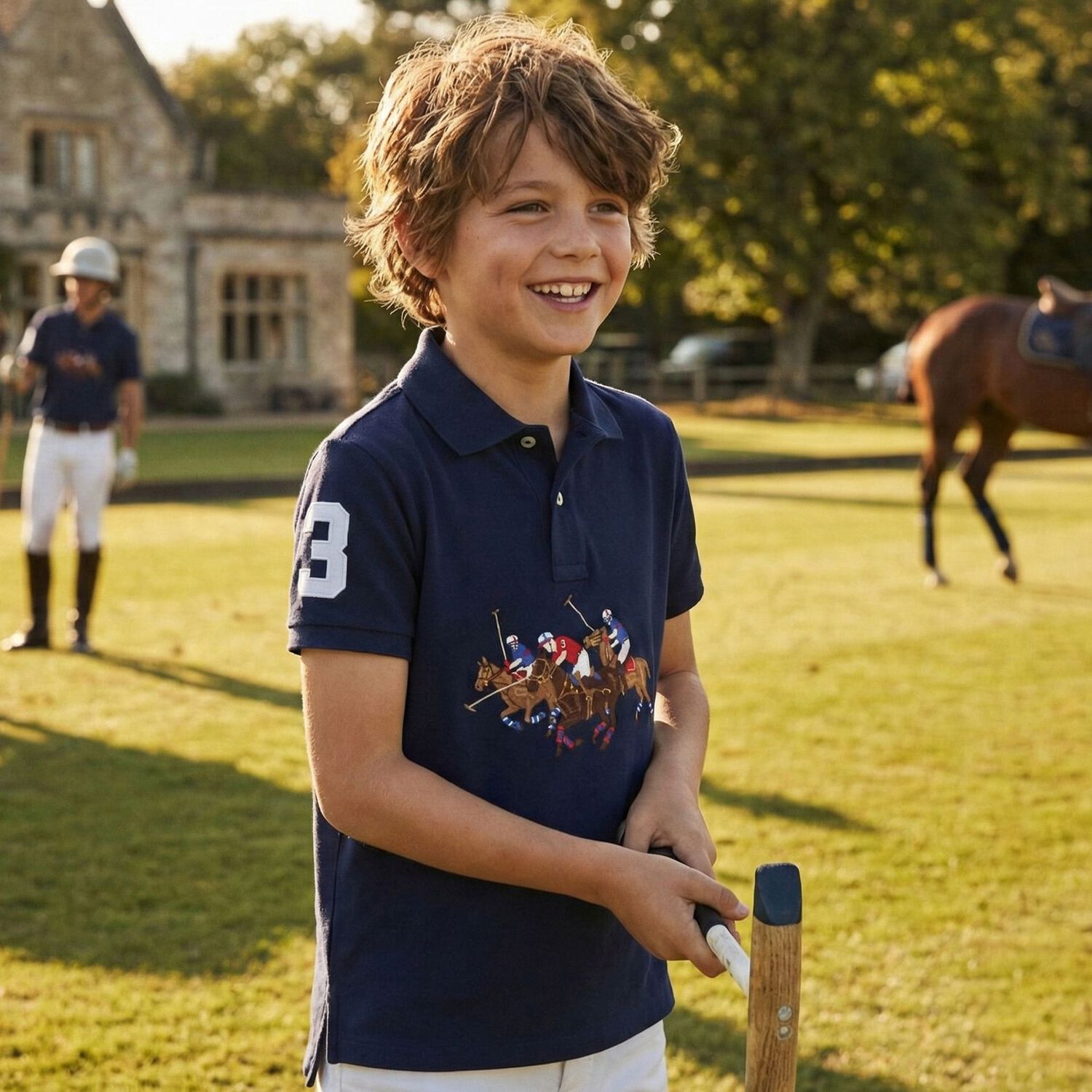 Boys Navy Blue Logo Polo Shirt, 1, hi-res