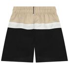 Boys Beige & Black Logo Swim Shorts, 1, hi-res