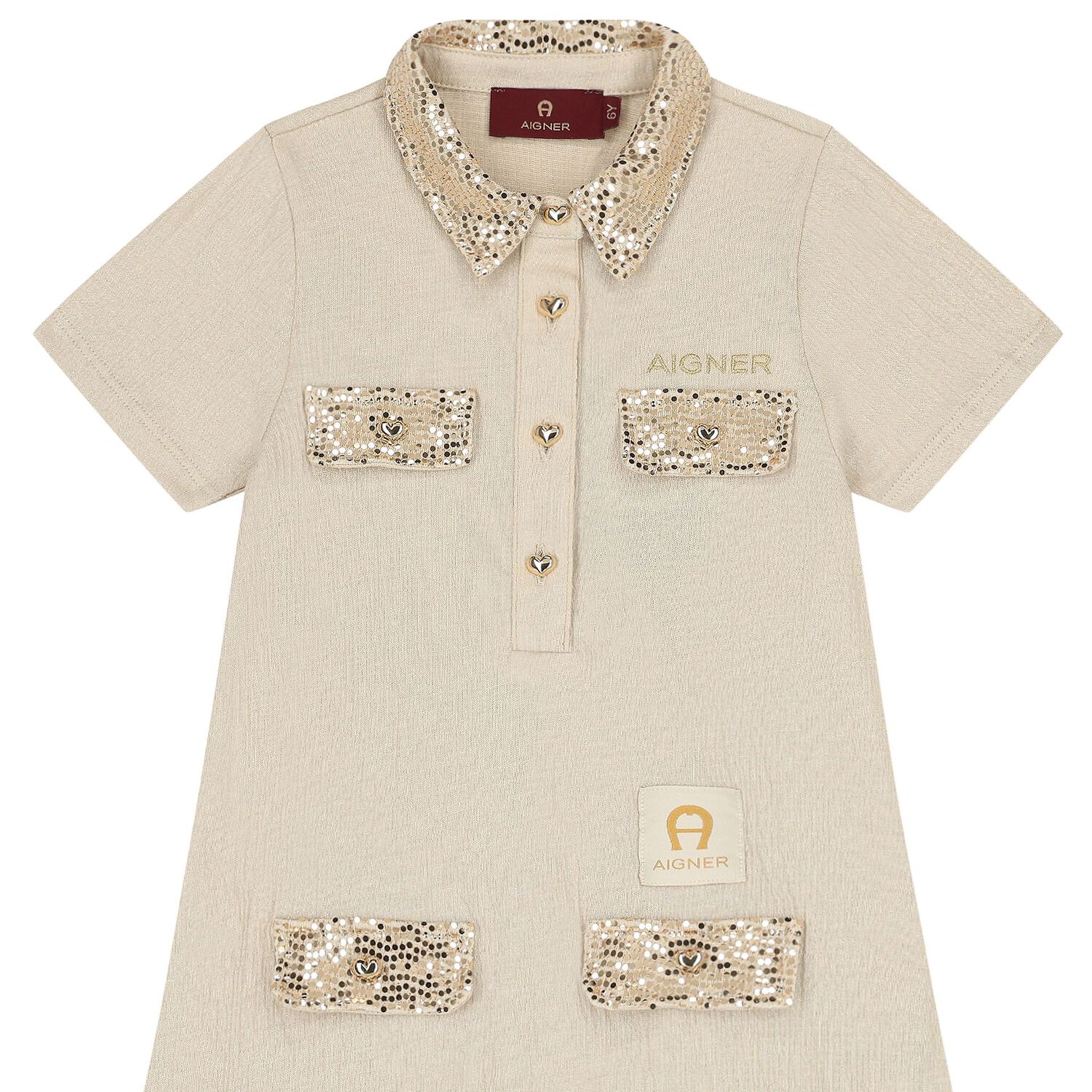 Girls Beige & Gold Logo Polo Dress, 1, hi-res image number null
