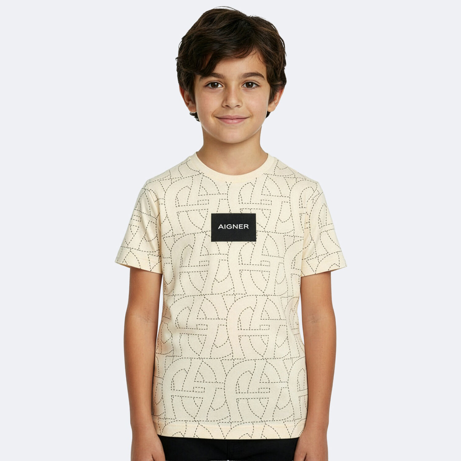 Boys Beige Logo T-Shirt, 3, hi-res