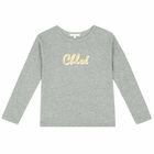 Girls Grey Logo Top, 1, hi-res