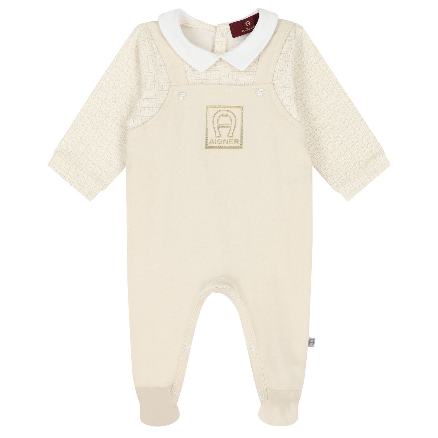 Beige & Gold Logo Babygrow, 1, hi-res image number null