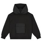 Boys Black Logo Hooded Top, 1, hi-res