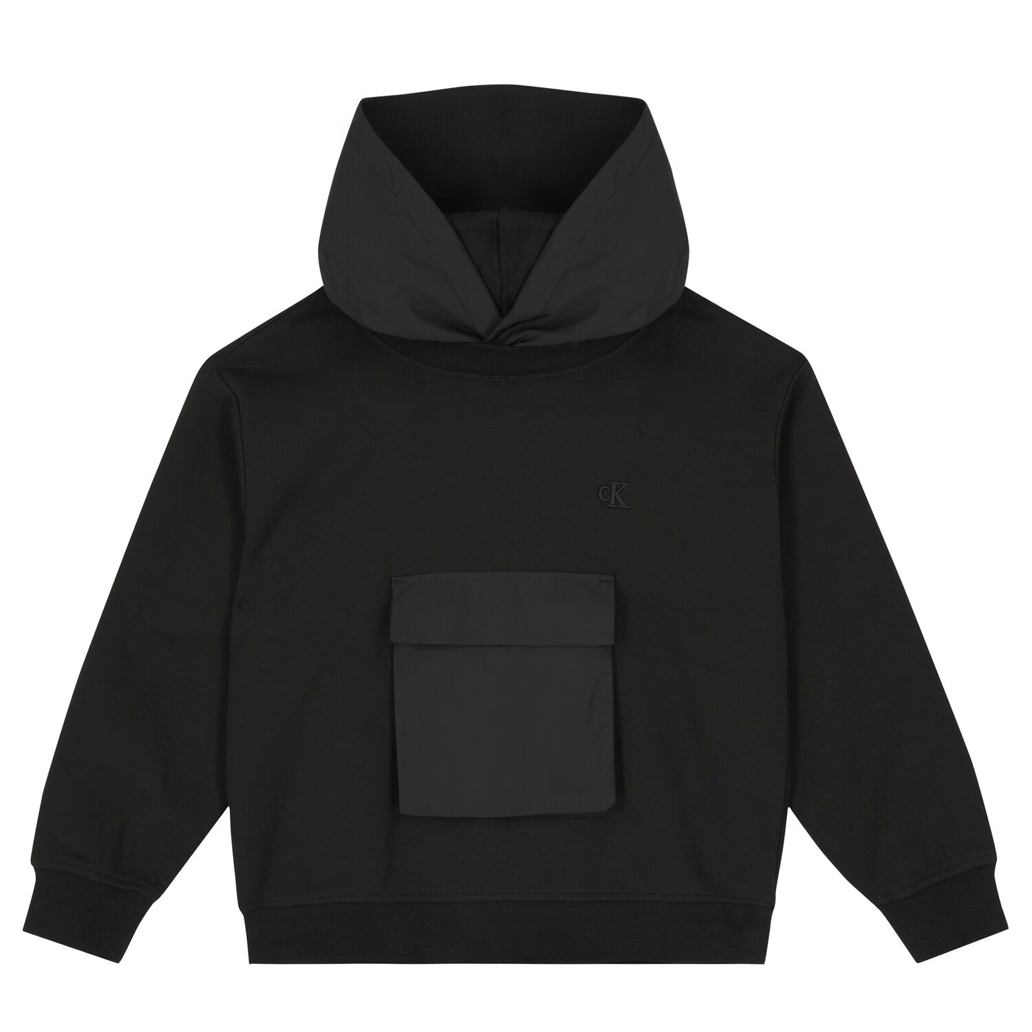 Boys Black Logo Hooded Top, 1, hi-res