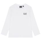 Boys White Logo Long Sleeve Top, 1, hi-res